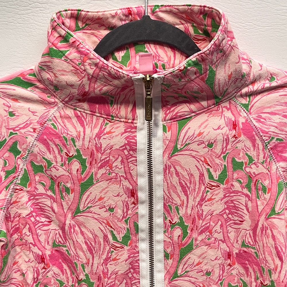 Lilly Pulitzer Pink Flamingo Floral Half-Zip Pullover Hoodie XS - Picture 3 of 11